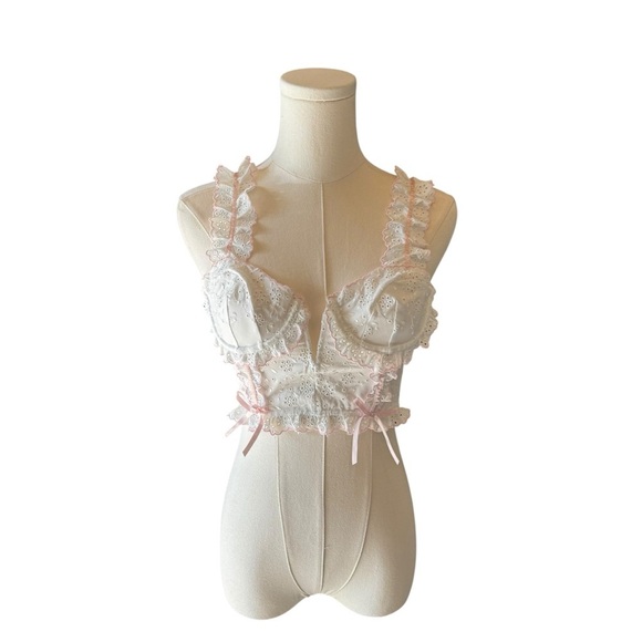 For Love And Lemons - White and Pink Lace Bra Bustier Sz 34 B - Picture 2 of 6